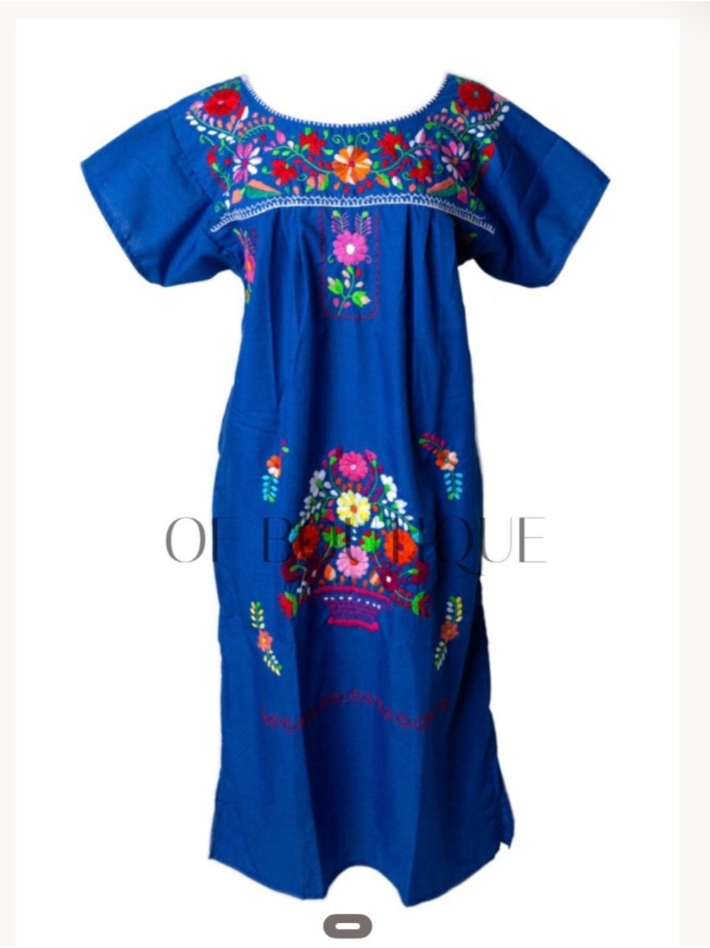 MEXICANA Royal Blue Embroidered Floral Midi Dress
